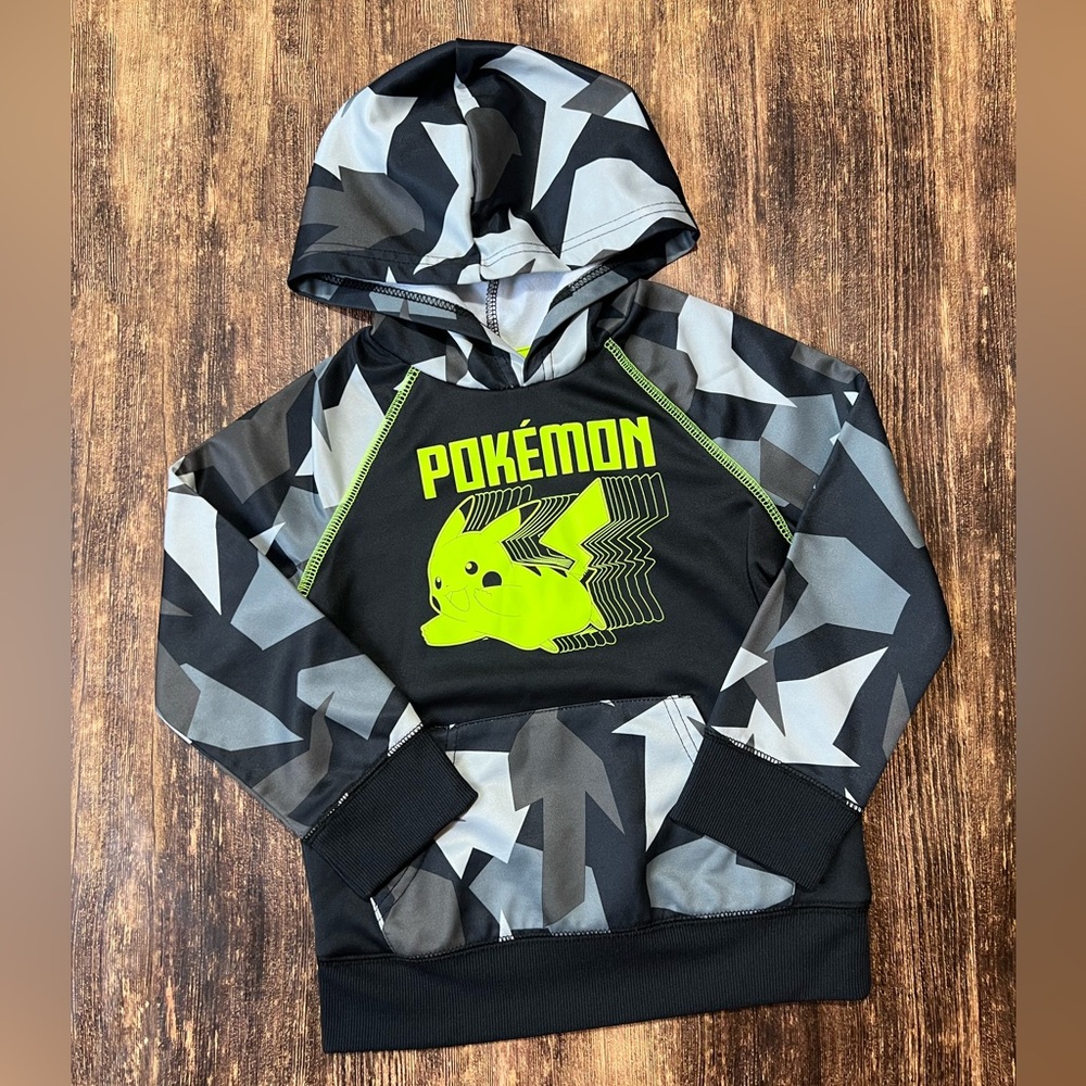 Pokemon Kids Hoodie - Black, Gray, and Neon Yellow size 5